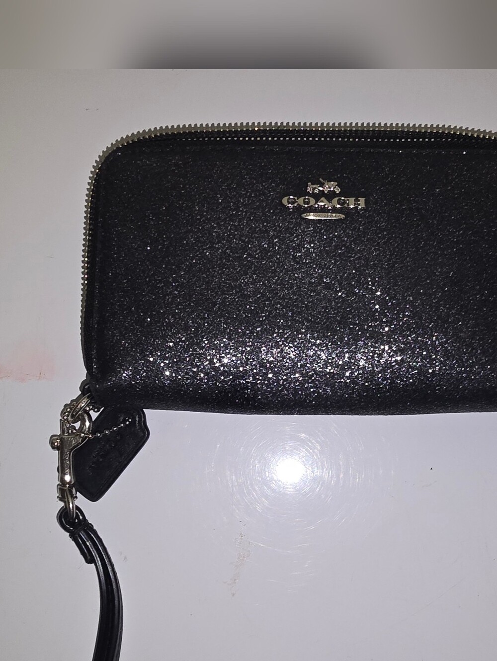 Coach Black Glitter Zip Wristlet Wallet with Gold Logo - Picture 2 of 9